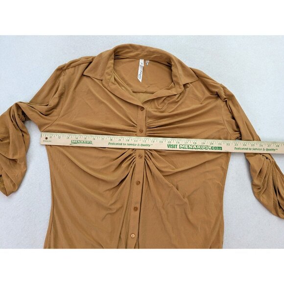 NY Collection Woen's Top Size 2X Gold 3/4 Sleeve Stretch Knit Button-Up - Picture 6 of 13